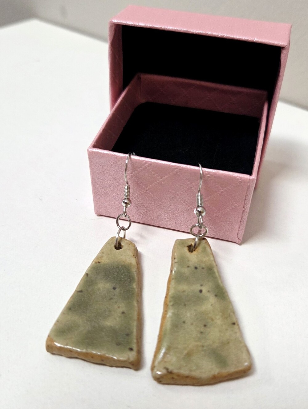 Handcrafted Olive Green Ceramic Drop Earrings